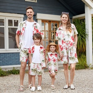 PATPAT Family Matching Sets Tropical Floral Button Up Beach Shirt and Shorts with Drawstring and Pockets - 1 of 4