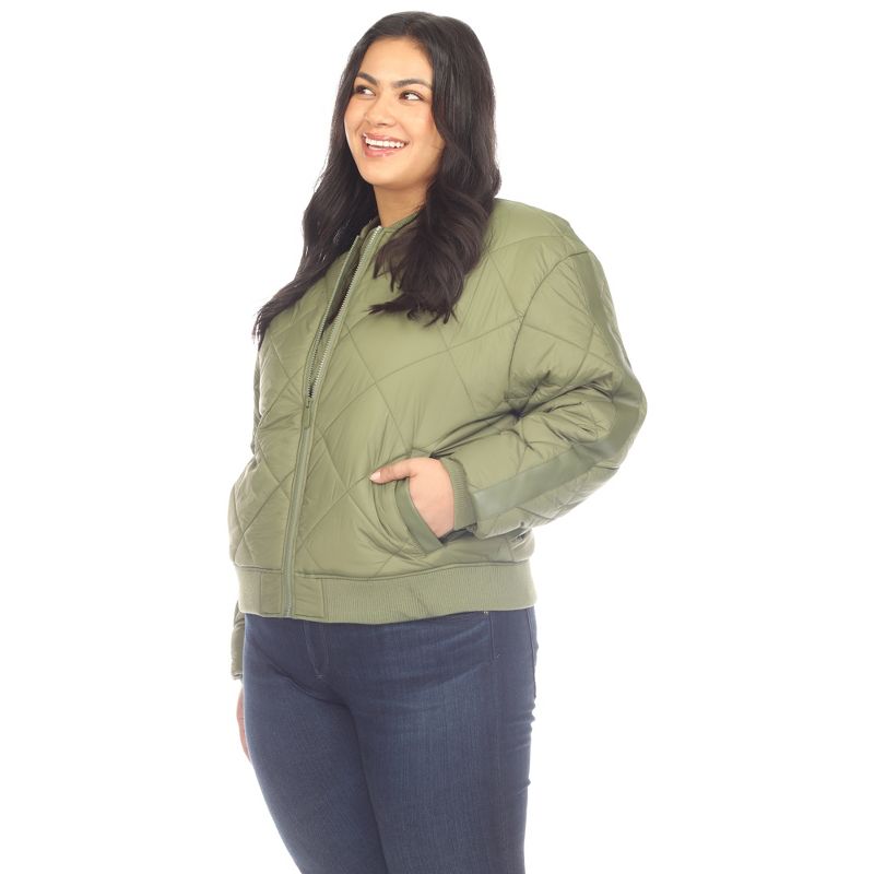 Plus Size Lightweight Diamond Quilted Puffer Bomber Jacket - White Mark, 2 of 7
