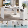 Bestier 55inch L Shaped Desk with Drawers,  Office Computer Desk with Round Corners, Monitor Stand & Fluted Panels, White & Walnut - 2 of 4