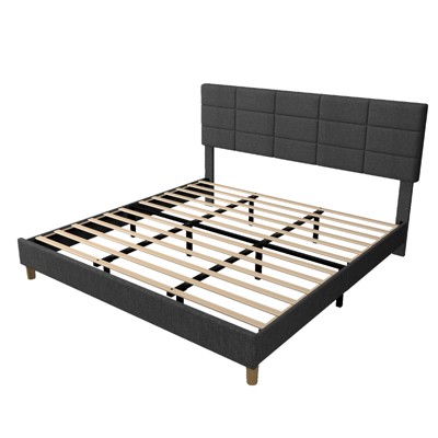 Modern Platform Bed Frame, Linen Upholstered Bed Frame with Adjustable Height Headboard and Strong Wooden Slats, No Box Spring Needed
