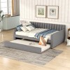 Full Size Upholstered Daybed with Pull-Out Trundle and Vertical Panel Backrest, Velvet Sofa Bed for Kids Room-Baofuwish - 2 of 4