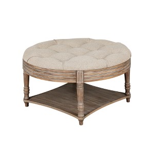 FURNIinspire Ottomans And Benches Large Round Waterproof Ottoman Coffee With Wooden Shelf Storage, Ottoman Linen, Beige, 31.49"*31.49"*18.50" - 1 of 4