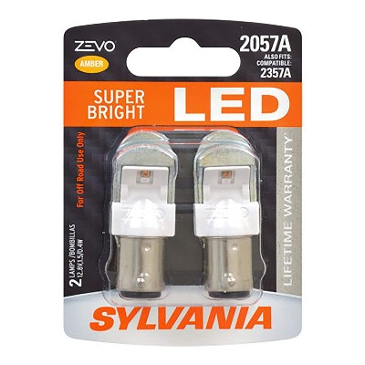 Sylvania Zevo 2057 Amber Lumen LED Super Bright Interior Exterior Vehicle Car Lighting Applications Light Bulb Set for Park and Turn Lights (2 Pack)