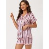 cheibear Women's Prints Button Down Shirt Shorts Satin Pajama Set 2 Pcs - 2 of 4