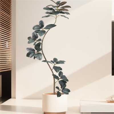 2pcs Artificial Rubber Tree 120CM Large Simulated Rubber Tree With Smooth Leaves And Pot Artificial Plants For LivingRoom Bedroom Office BalconyCorner