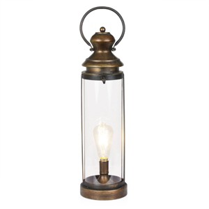 Alpine Corporation 21" Battery Gold Metal and Glass LED Indoor Outdoor Decorative Lantern Off-White: Iron Craftsmanship, 1-Year Warranty - 1 of 4