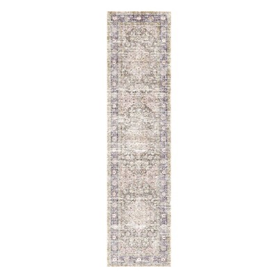 MontVoo Taupe Medallion Floral Washable Rug  2'x8'
