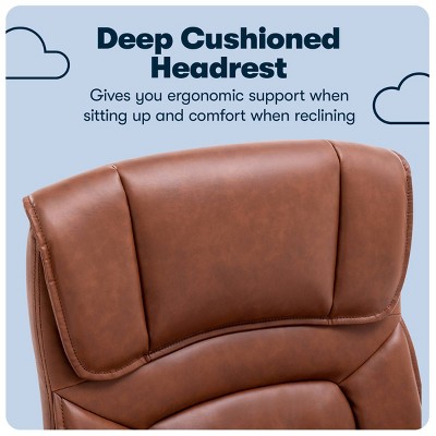 Cognac Bonded Leather Executive Office Chair with Fixed Arms