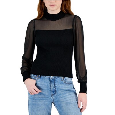 Crave Fame Womens Mesh Sleeve Pullover Sweater