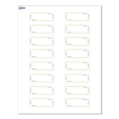 Avery Labels, 1" x 2-5/8", Matte White, Green Florals w/ Gold Dots, 160ct
