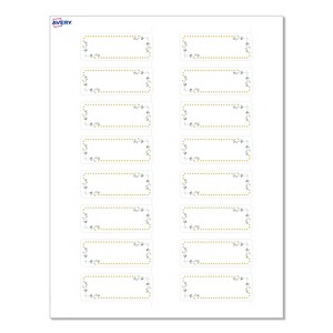 Avery Labels, 1" x 2-5/8", Matte White, Green Florals w/ Gold Dots, 160ct - 1 of 4