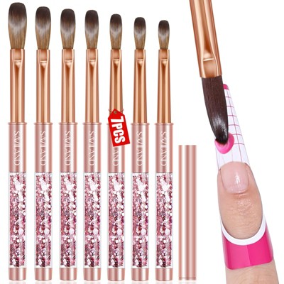 Saviland 7-Piece Kolinsky Acrylic Nail Brushes with Rose Gold Handles - Sizes 4-16