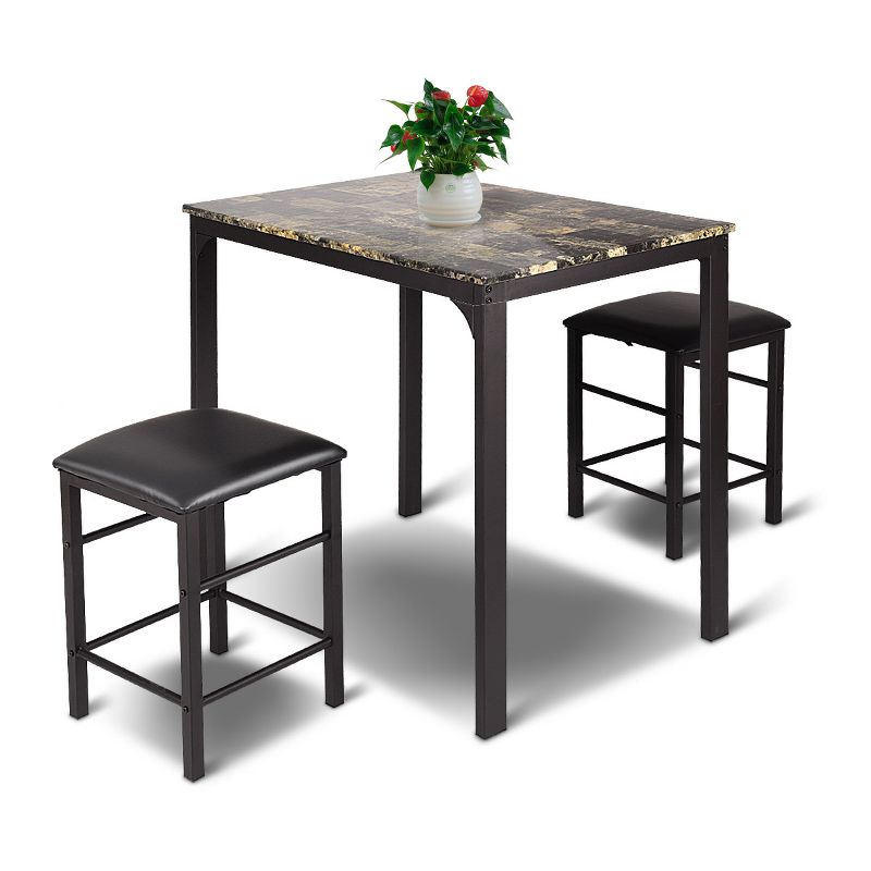 Tangkula 3 Pieces Counter Height Table Set 2 Chairs Bar Dining Room Faux Marble, 4 of 8