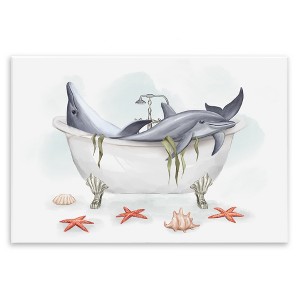 Stupell Industries Relaxing Dolphins Swimming Bathtub Nautical Starfish, 13" x 19" - 1 of 4
