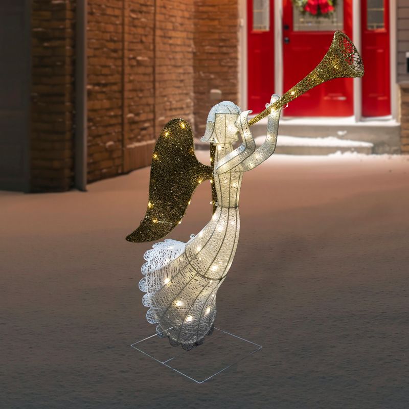 Northlight 48" Lighted Glittered Silver and Gold Trumpeting Angel Christmas Outdoor Decoration, 2 of 10