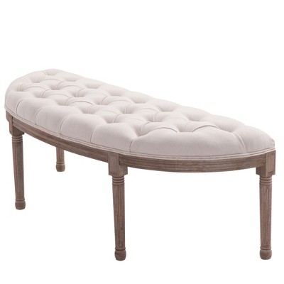 HOMCOM Vintage Semi-Circle Hallway Bench Tufted Upholstered Velvet-Touch Fabric Accent Seat with Rubberwood Legs Off White