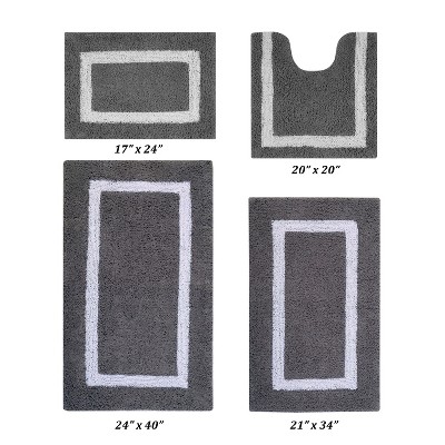 Hotel Bath Rug 100% Premium Cotton Tufted Weave Two Tone Reversible 4 Piece Bathroom Rug Set, Super Soft & Water Absorbent, Machine Washable Bathmat