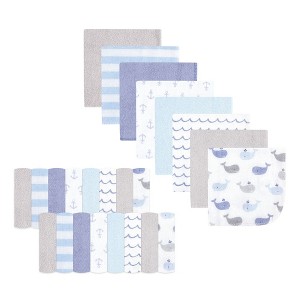Hudson Baby Infant Boy Rayon from Bamboo Washcloth Bundle, Blue Whales, One Size - 1 of 4