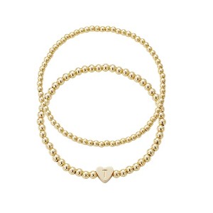 Adornia 14k Gold Plated Ball Bead Initial Bracelet Set - 1 of 1