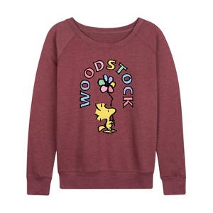 Women's - Peanuts - Woodstock Flower Lightweight French Terry Wide Neck Long Sleeve Shirt - 1 of 4