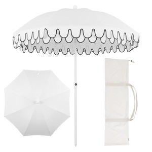 JONATHAN Y Horizon 6.5 ft. Scalloped Fringe Beach Umbrella w/ Tilt,Wind Vent,UV Protection,Carry Bag - 1 of 4