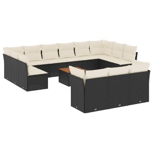 vidaXL Patio Sofa Set with Cushions Outdoor Furniture 14 Piece Poly Rattan - Black and Cream - 1 of 4