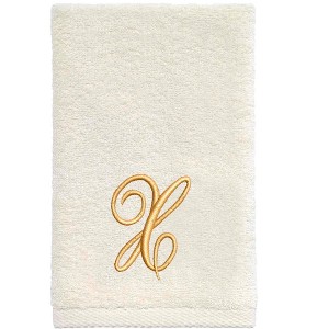 Avanti  Ivory with Gold Script Monogram Fingertip Towel Letter   X - 1 of 3