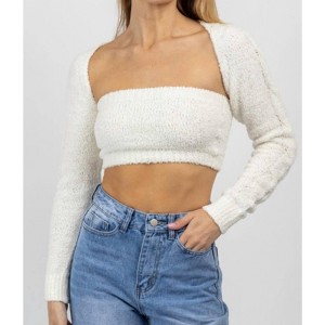 Women's MATCH MADE FUZZY BOLERO TOP - OLIVACEOUS - 1 of 4