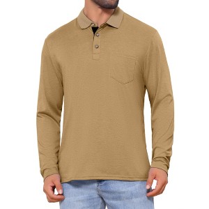 INSPIRE CHIC Men's Contrast Button Collared Pocket Long Sleeves Golf Polo T-Shirts - 1 of 4