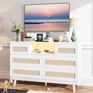 Jojoka Rattan 6 Drawer Dresser with LED Lights & Charging Station, Modern Double Dresser Chest for Bedroom, Closet, Entryway - 1 of 4