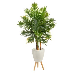 Nearly Natural 63-in Areca Artificial Palm Tree in White Planter with Stand (Real Touch) - 1 of 4