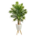 Nearly Natural 63-in Areca Artificial Palm Tree in White Planter with Stand (Real Touch)
