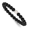 Chisel 8-9mm Black Onyx and White Freshwater Cultured Pearl Beaded 7.25" Stretch Bracelet - 2 of 4