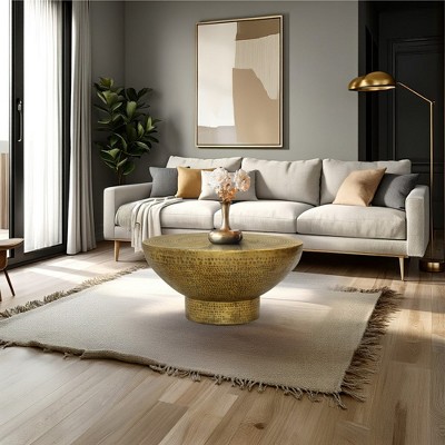 Royal Hampton Coffee Table | 32 Inch Round Martini Glass Shape | Hammered Finish