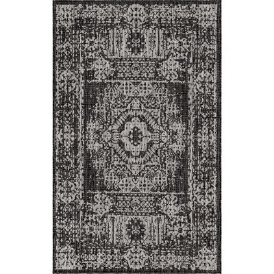 Charcoal Gray Flat Woven Synthetic 5' x 8' Outdoor Rug