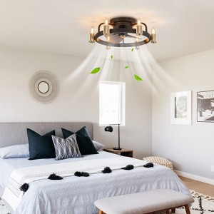 Ludomide 20" Flush Mount Ceiling Fan with Lights & Remote, Black Farmhouse Industrial Rustic Low Profile Fan for Bedroom, Kitchen & Living Room - 1 of 4
