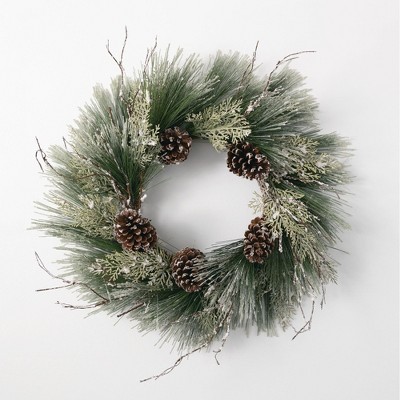 Sullivans Artificial Ice Pine and Cedar Wreath 28"H Green