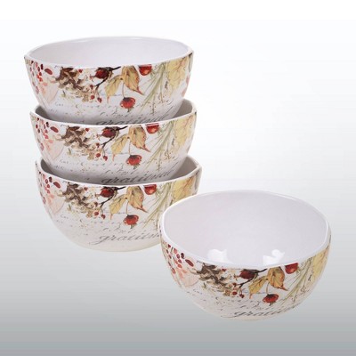 26oz 4pk Earthenware Harvest Splash Dessert Bowls White - Certified International