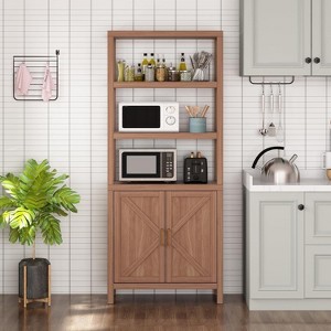 Jojoka 71 in Tall &5 Tier Oak Modern Bookcase with Door,Freestanding Toy Storage Cabinet with Adjustable Shelves,Brown - 1 of 4