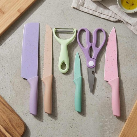 Lakeside The Lakeside Collection Colorful Kitchen Knife, Peeler, Scissors in Stainless Steel - Set of 6 -