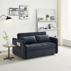 MAYEERTY 55.5" Compact Twin Pull-Out Sofa Bed - Velvet Black, Perfect for Guest Rooms - 1 of 4