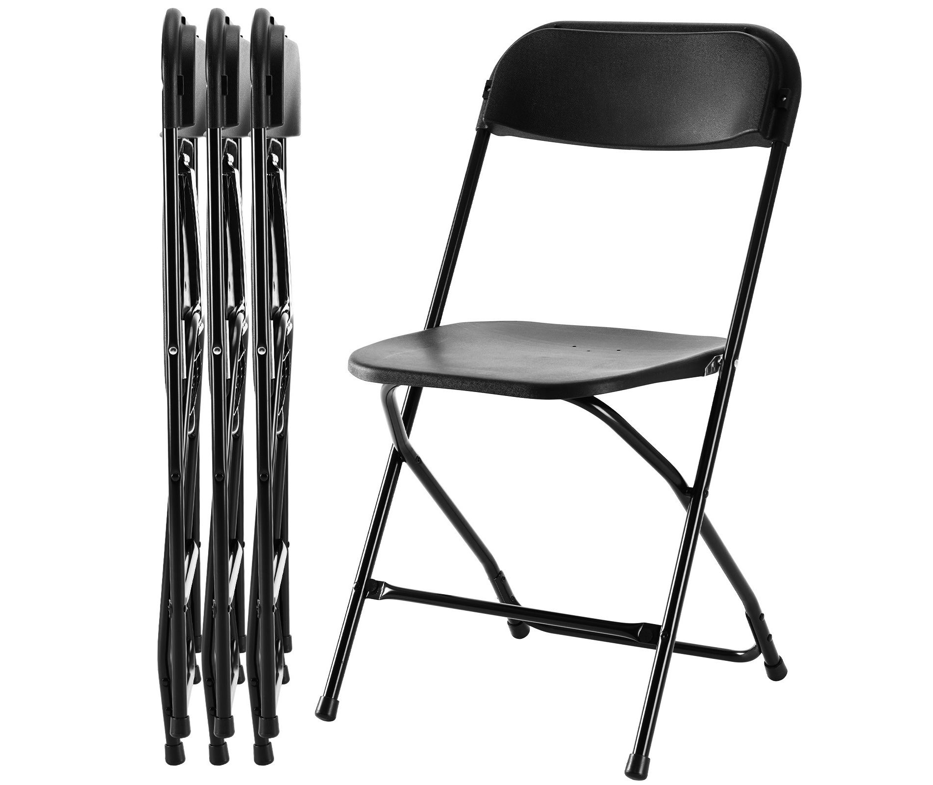 HomeRoots Set of Four Black Metal Outdoor Folding Stacking Dining Chairs