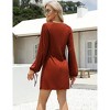 Clearlove Womens Henley Mini Dress Drawstring Long Lantern Sleeve Button Down Crew Neck Casual A Line Dress - 2 of 4