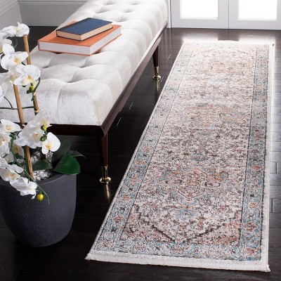 Hand-Knotted Blue Abstract Synthetic Area Rug, 26" x 8"