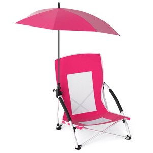 Costway 1/2 PCS Portable Beach Umbrella Chair with Hexagonal Parasol Comfy Armrest Breathable Seat Pink - 1 of 4
