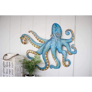 Metal Octopus Wall Hanging 28"H – Hand Hammered Blue Coastal Wall Decor By Kalalou - 1 of 3