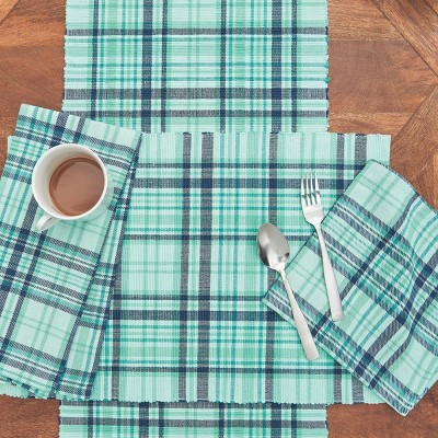 McKinley Plaid Aqua and Navy Cotton Thanksgiving Placemats Set of 6