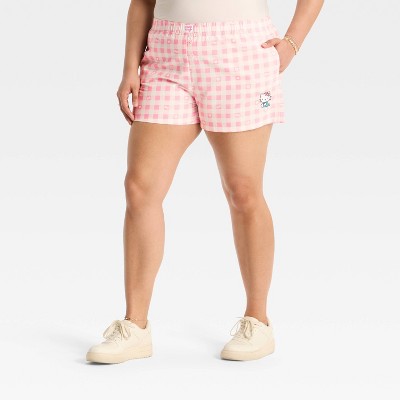 Women's Hello Kitty Gingham Graphic Shorts - Pink