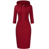 Women's 3/4 Sleeve Hooded Sweatshirt Dress, Pullover Bodycon Midi Dress with Pockets - 3 of 3