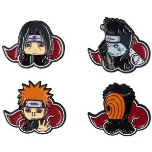 Naruto Akatsuki Itachi Obito Kisame Nagato Red Cloud Embossed Anime Manga Enamel Pin 4 Pack Black - 1 of 3
